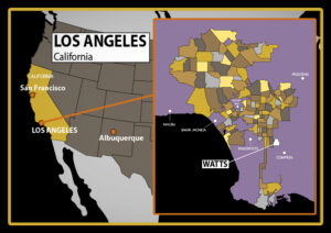 carte des quartiers de Los Angeles, dont celui de Watts - USA